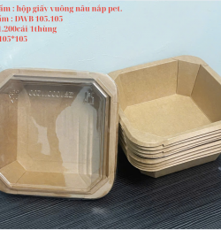 Hộp giấy vuông nâu nắp pet