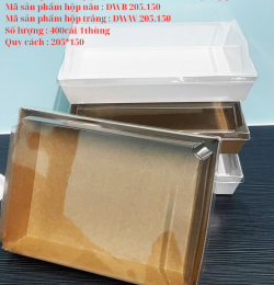 Hộp giấy chữ nhật nâu và trắng nắp pét